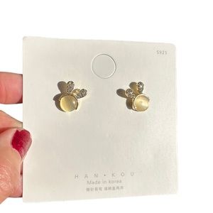 Sterling Silver Gold Bunny Rabbit Ears Stud Earrings